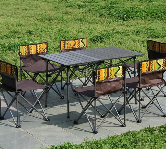 Outdoor Furniture 7 Pieces Table Chair Set Portable Foldable Easy Assemble Aluminum Family Camping  Chairs