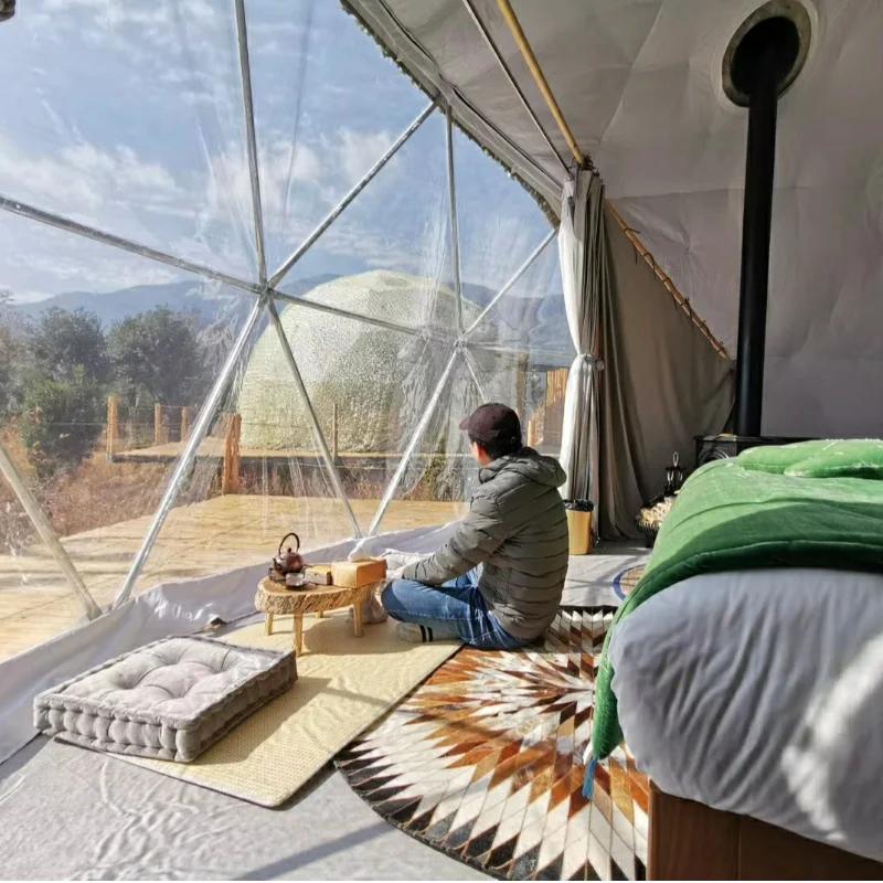 Luxury Geodesic 20ft PVC Dome Tent For Hotel Glamping