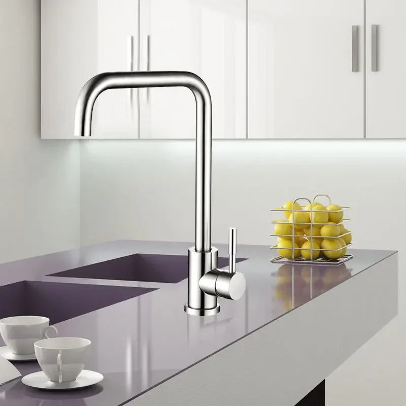 Stainless Steel  Kitchen Faucet Classic Curved Outlet Pipe Tap Single Handle Cold and Hot Water Mixer Sink Faucet Single handle