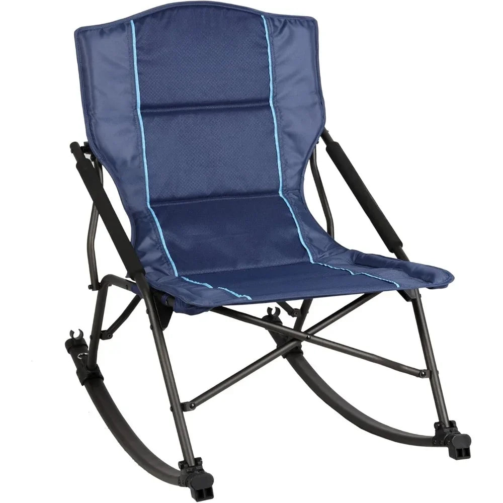 Folding Rocking Camping Chair with Hard Armrests, Portable Outdoor Rocker for Patio, Garden, Lawn, Supports up to 250 lbs