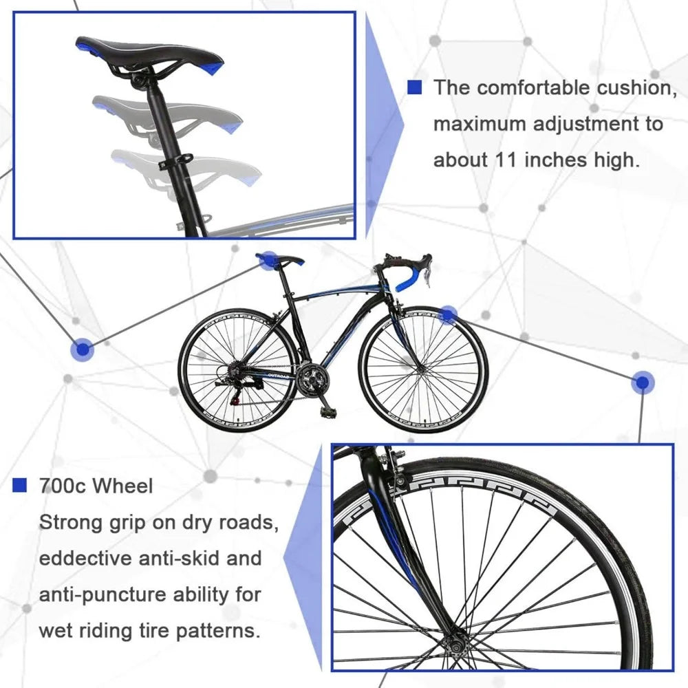 14-21 Speed Road Bike with Light Aluminum Alloy Frame, 700C Wheelwith Dual Disc/V Brakes, Adult Faster Racing Bike