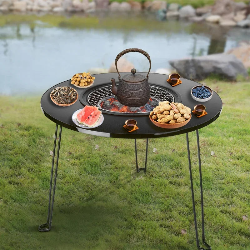 New Round Table Foldable Stove Basin Multifunctional Outdoor Portable Camping Barbecue Table Set