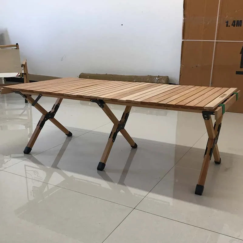 Outdoor Foldable Camping Beech Wood Desk Portable Beach Egg Roll Wood Folding Table For Picnic BBQ Table And Chair Suit