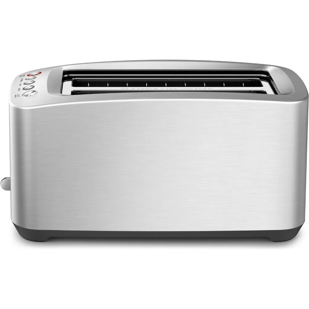 Die cast long slot intelligent toaster with 4 pieces of brushed stainless steel and silver color for free transportation