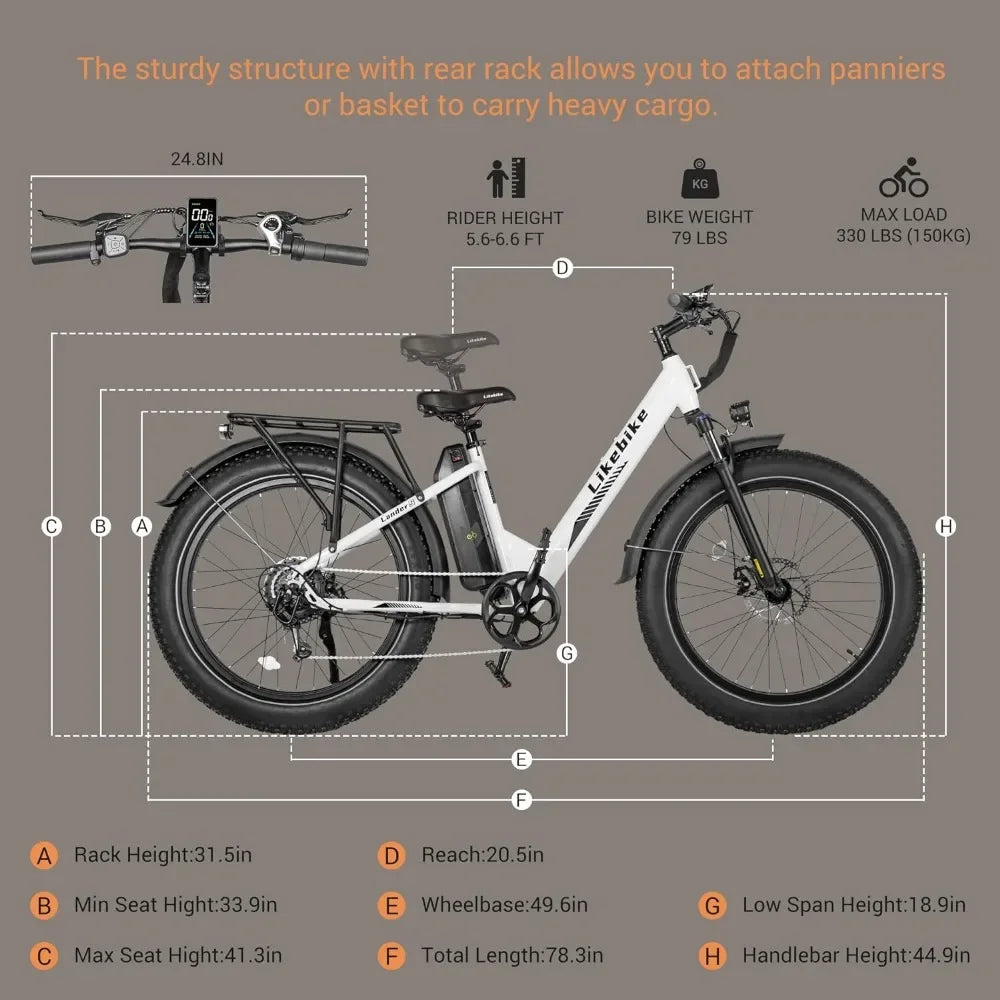 Lander S Adult Electric Bike, UL 2849 Certified, 26 Inch Fat Tire Mountain Electric Bike with 500W Motor and 48V 13Ah Battery