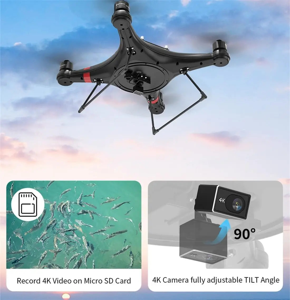 4K Camera Fishing Drone with Auto Drop Bait Release 33mins GPS Drones 3KG Payload Waterproof Drone for Adults Fisherman