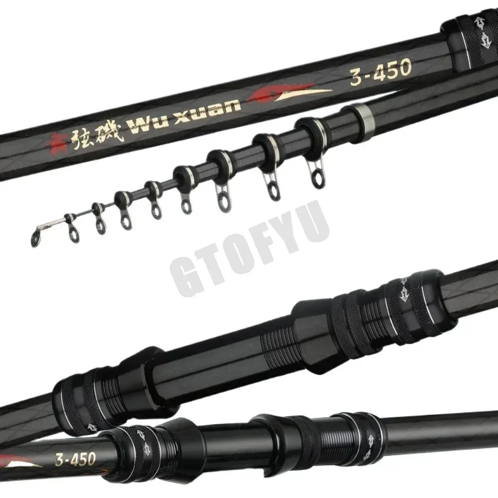 2.7M 3.6M 4.5M 5.4M 6.3M Carbon Telescopic Rock Fishing Rod Ultra Light Rod Lure Carp Travel Ocean Spinning Fishing Rod