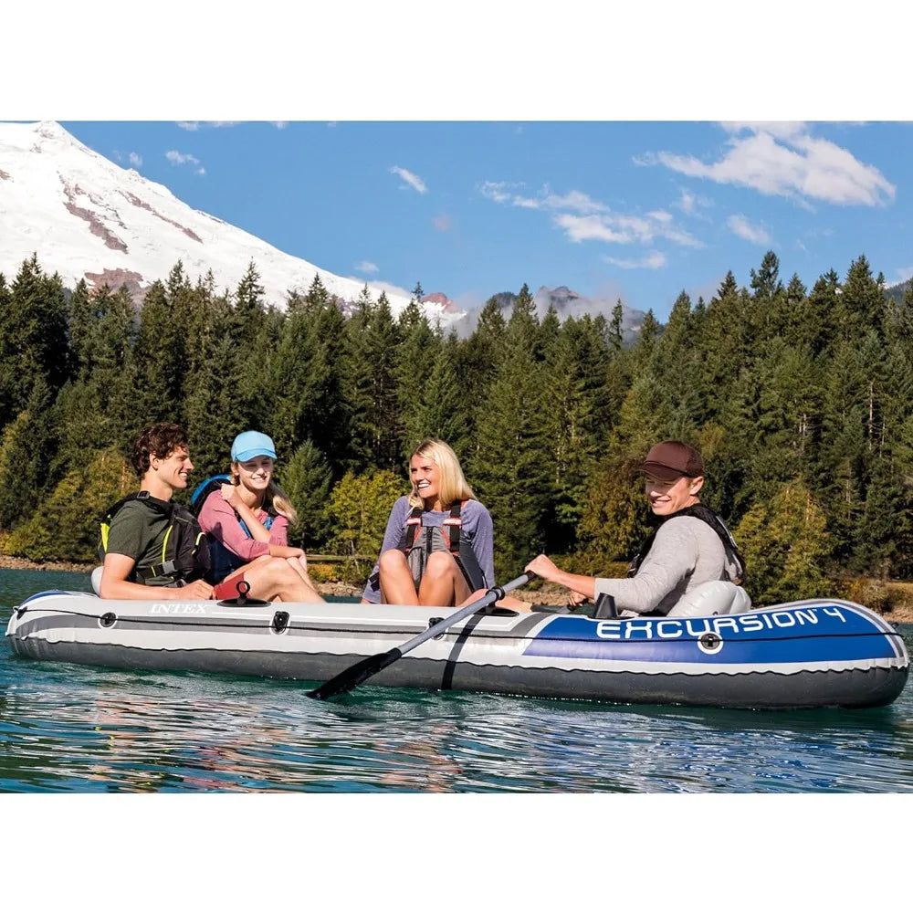 Excursion Inflatable Boat Series: Includes Deluxe 54in Boat Oars and High-Output Pump – SuperTough PVC