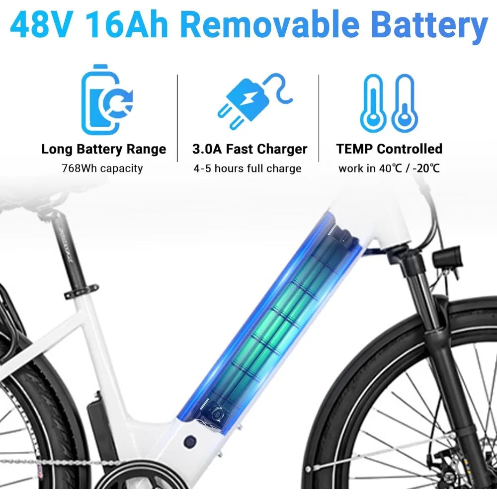 Electric Bike, 500W Ebike 48V 16Ah Removable Battery 55MI Range,27.5"x2.4" Commuter Ebikes for Adults, 25MPH, 5H Fast Charge