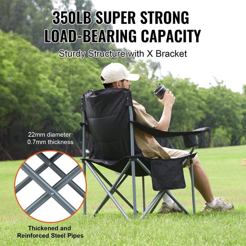 VEVOR Camping Folding Chair for Adults, Portable Heavy Duty Outdoor Quad Lumbar Back Padded Arm , Cup Holdach, Lawn, Picnic