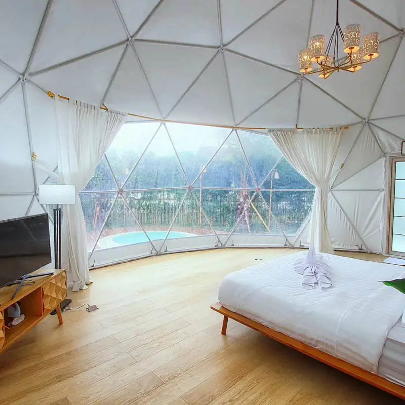 Luxury accommodation living eco dome hotel tents 6m-15m PVC Leisure round canvas Glamping Dome Tent