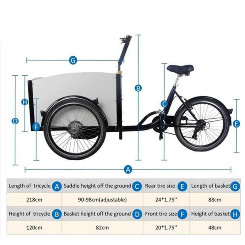 3 Wheels Pedal Electric Cargo Bike Dutch Adult Tricycle Family Bicycle Street Kids Scooter for Sale Customizable