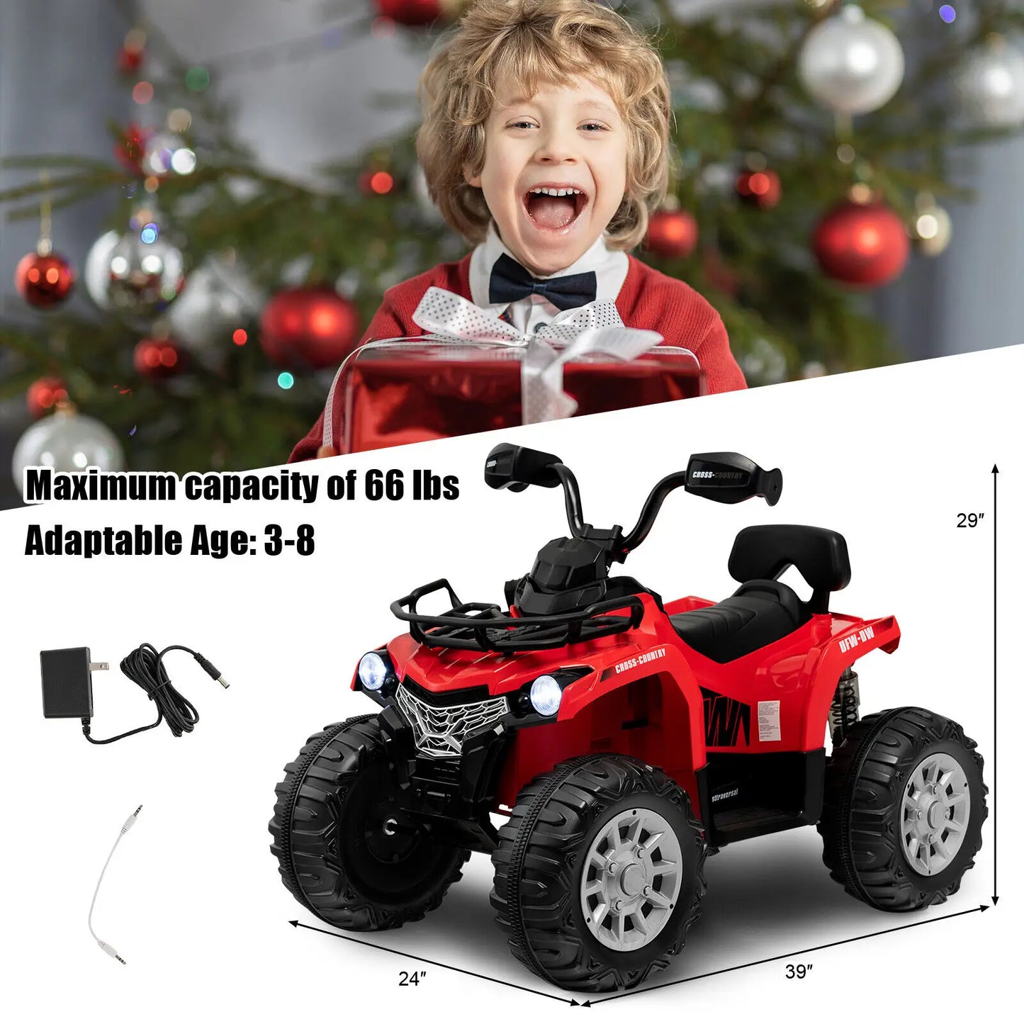 Costway 12V Kids Ride On ATV Electric 4-Wheeler Quad 2 Speeds w/ Mp3 & Headlights Red