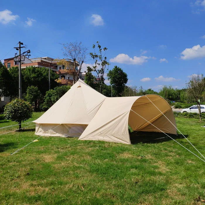 5 person 4m glamping luxury cotton canvas bell tent with stove and awning