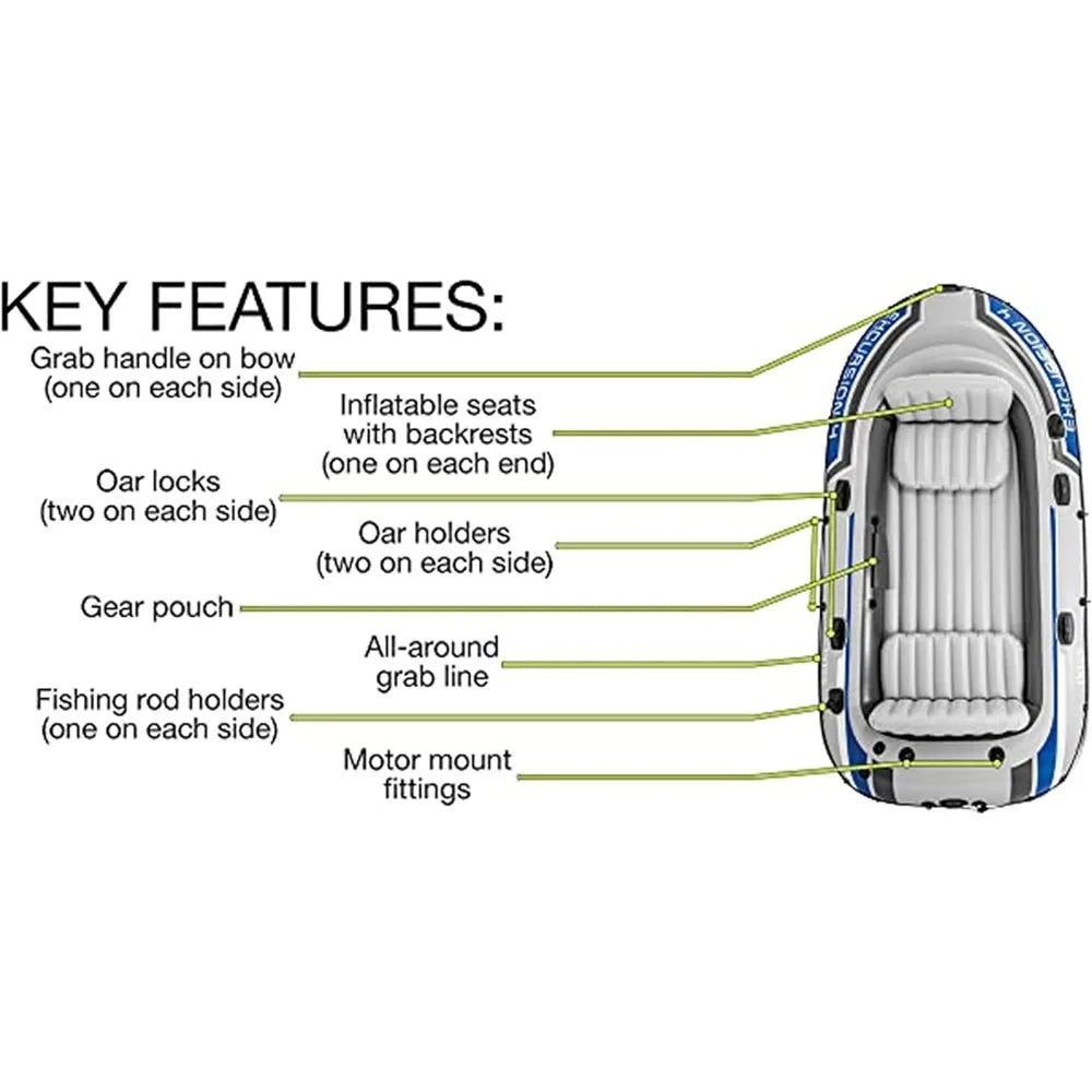 Excursion Inflatable Boat Series: Includes Deluxe 54in Boat Oars and High-Output Pump – SuperTough PVC