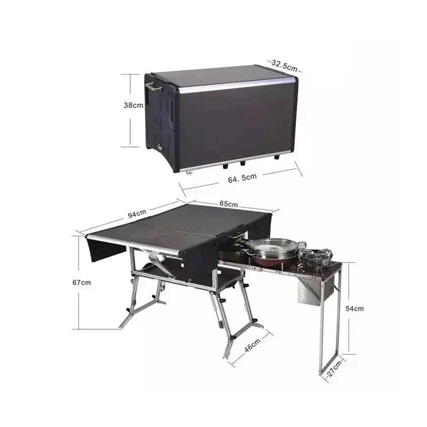 Portable Folding Food Trailer Mobile Kitchen Foldable Dining BBQ Picnic Outdoor Table and Chair Set for Camping