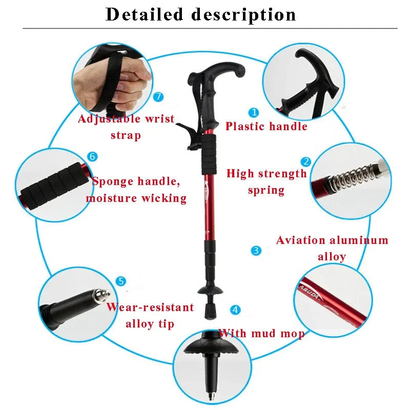 Folding Walking Stick Outdoor Mountain Hiking Trekking Ultralight Accessories Camping Equipment Telescopic Stick CA21