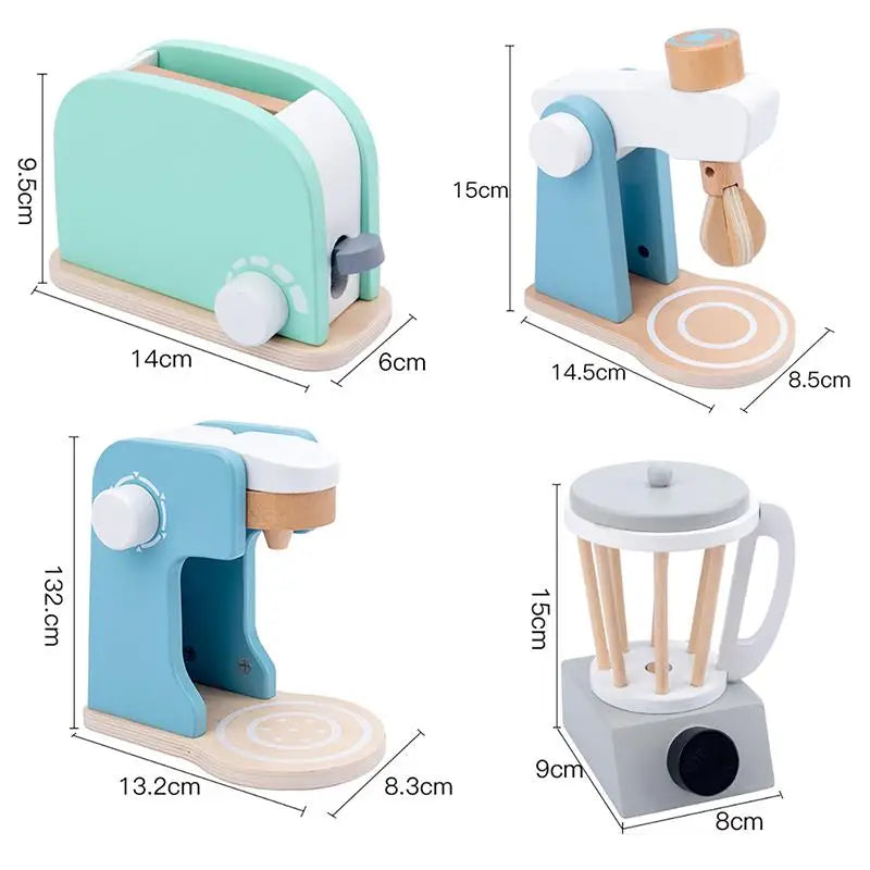 Wooden Kid's Simulation Real Life Kitchen Toy Set Game Early Education Toy Bread Machine Coffee Maker Mixer Baby Educational Toy