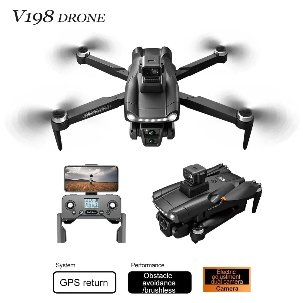 V198 MAX PRO Drone GPS 8K Professional With HD Camera 5G WIFI FPV Brushless RC Quadcopter Obstacle Avoidance Automatic Return