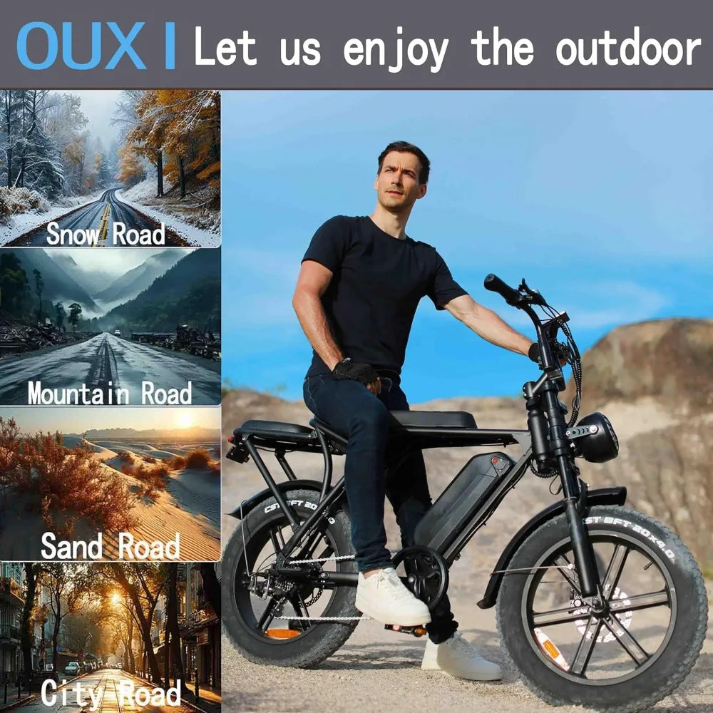 V8 Electric Bike Adults, Electric Mountain Bike with 750W Motor 48V 15Ah Removable Larger Battery 31MPH 20'' Fat Tire E Bike