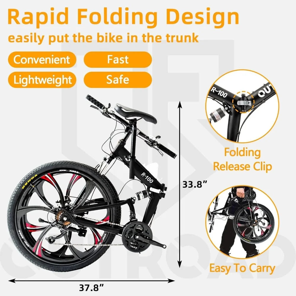 26 inch high carbon steel folding mountain bike, 21 speed dual suspension city bike, adult folding bike for men and women