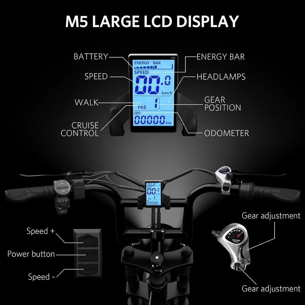 V8 Electric Bike Adults, Electric Mountain Bike with 750W Motor 48V 15Ah Removable Larger Battery 31MPH 20'' Fat Tire E Bike