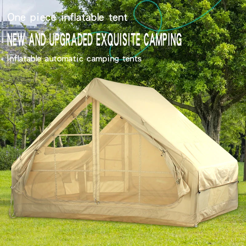 Glamping Luxury Family Camping Waterproof Large Air Pole Canvas Wall Inflatable Tent House