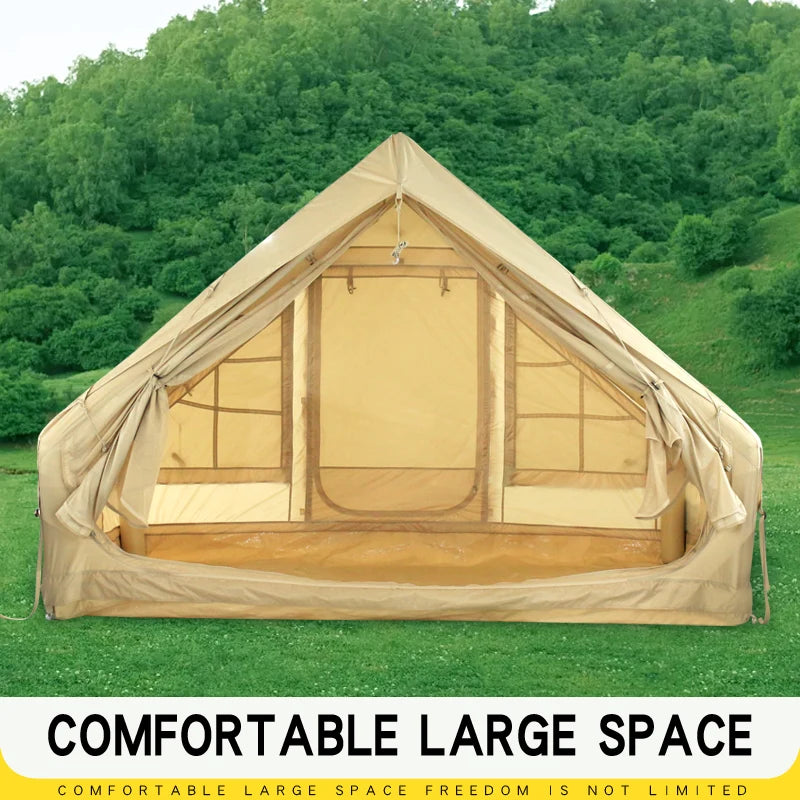 Glamping Luxury Family Camping Waterproof Large Air Pole Canvas Wall Inflatable Tent House