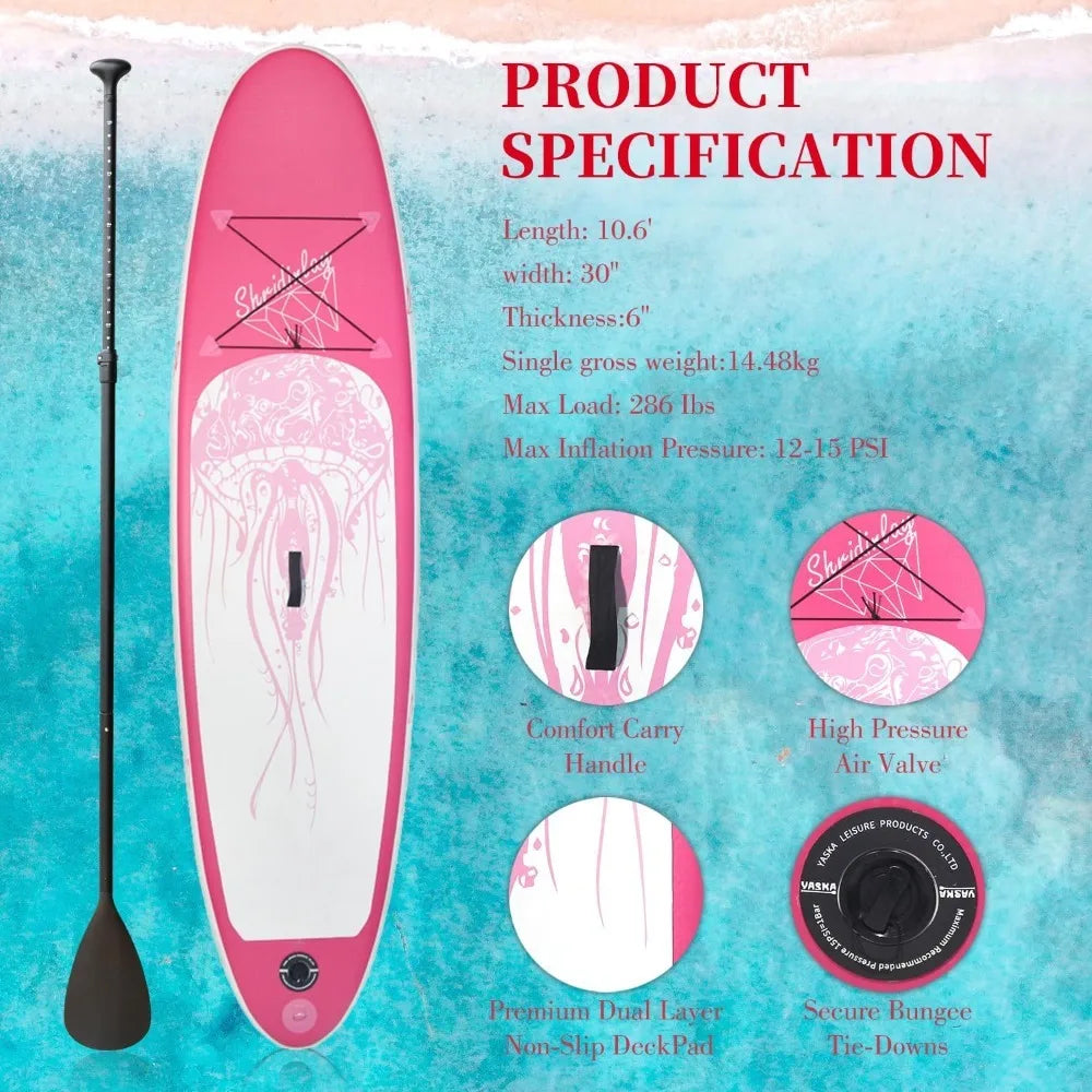 Inflatable Stand Up Paddle Board Surfing SUP Boards,6 Inches Thick ISUP Boards with SUP Accessories Including Backpack