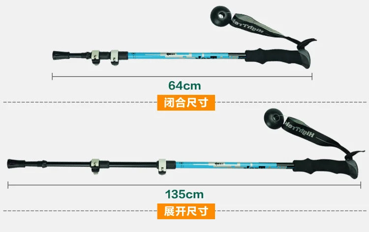 Outdoor Sports Ultra-light Climbing Mountaineering 3-Section Foldable Cane Camping Hiking trekking Pole Walking Telescopic Stick