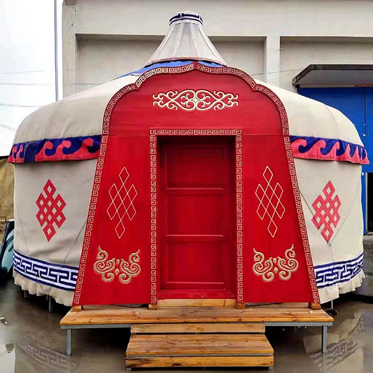 Waterproof Yurt Home Luxury Mongolian glamping Wooden yurt tent for outdoor camping with bathroom