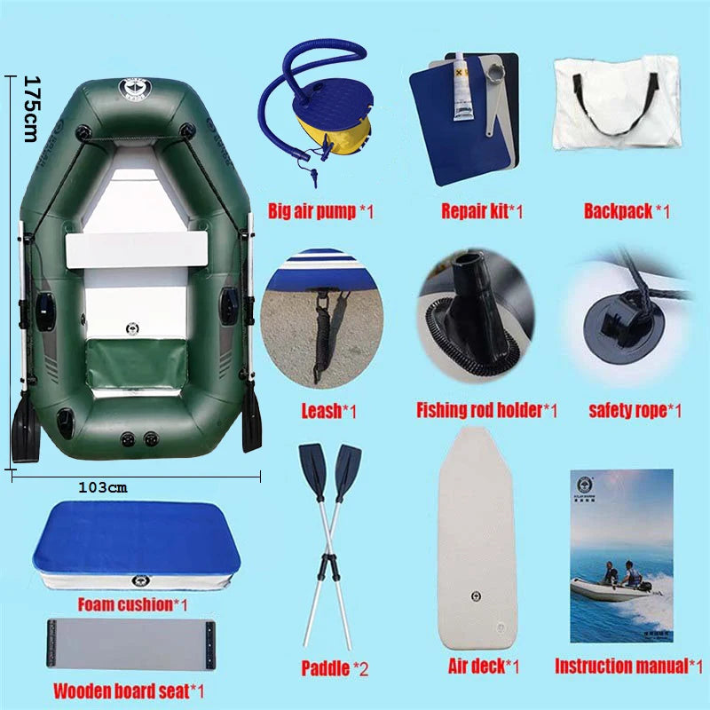 Solar Marine Single Inflatable Fishing Boat 5.8ft PVC Air Floor Kayak with Free Canoe Accessories for Outdoor Water Sports