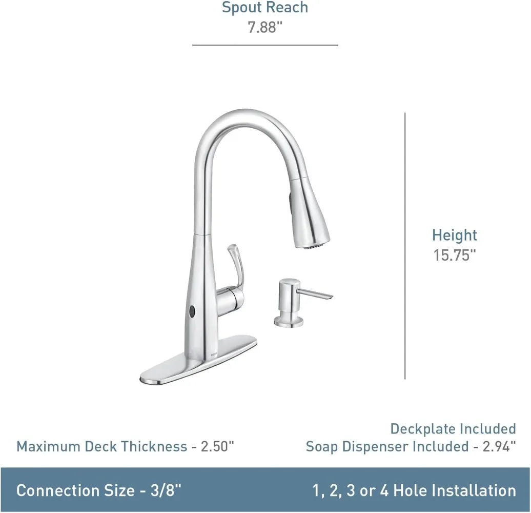 Stainless Touchless One-Handle Kitchen Faucet, Motion Activated Pull Down Kitchen Sink Faucet with Soap Dispenser