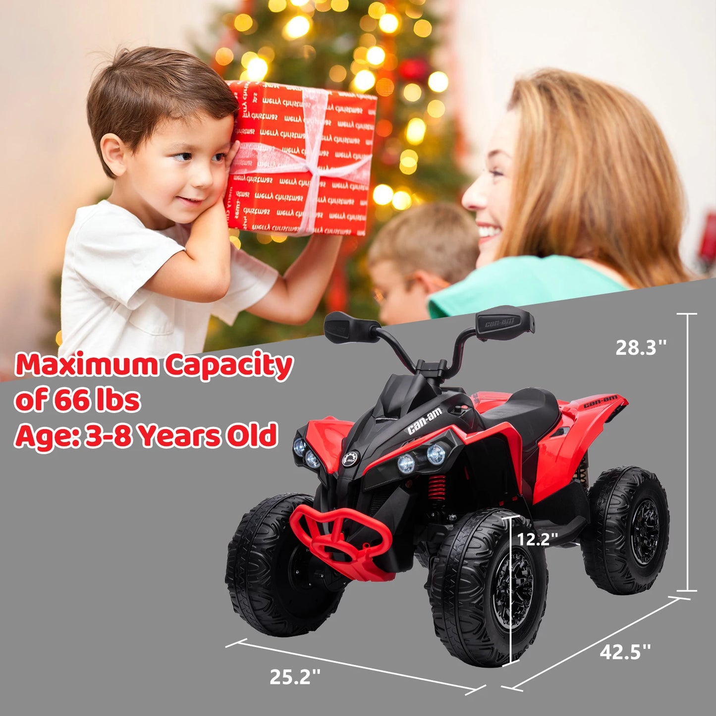 12V Kids Ride on ATV, ElectriaSpeedy Ride on Car Toys Licensed 4 Wheeler Battery Powered Electric Vehicle, 5mph Max Speed