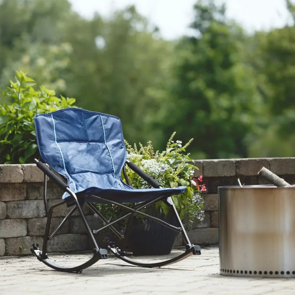 Folding Rocking Camping Chair with Hard Armrests, Portable Outdoor Rocker for Patio, Garden, Lawn, Supports up to 250 lbs