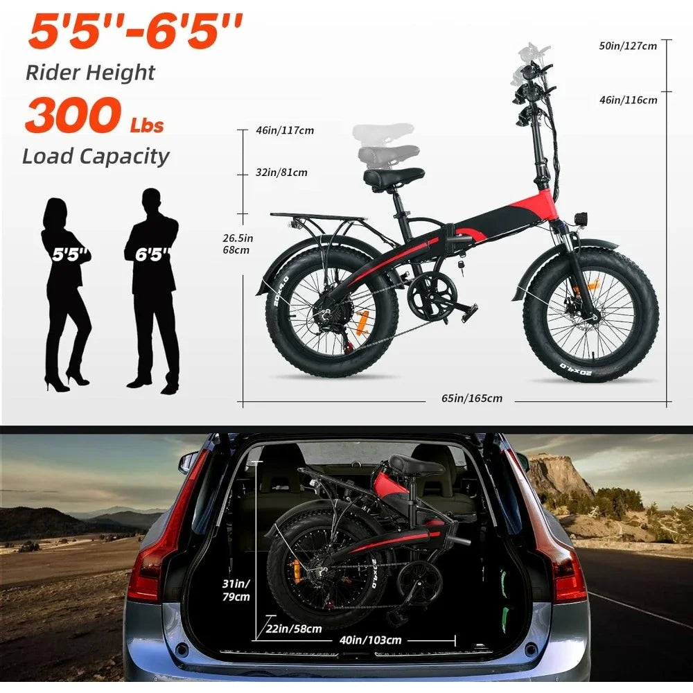 Folding Electric Mountain Bike, 750W, 48V 13Ah Removable Battery, 28Mph 20"x4.0Fat Tire, Professional 7 Speed Gear Electric Bike