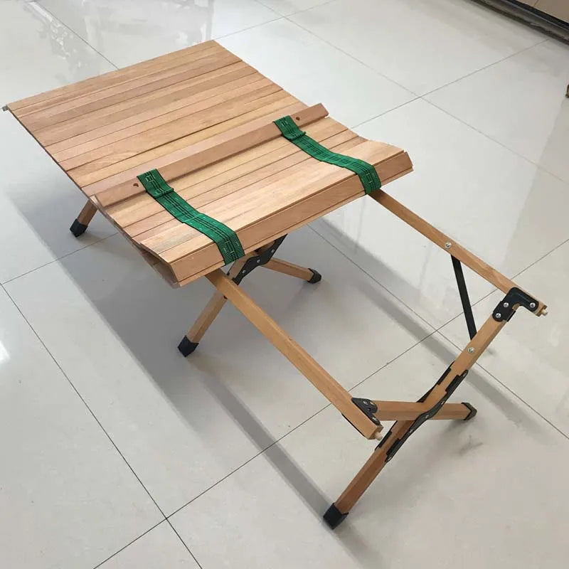 Outdoor Foldable Camping Beech Wood Desk Portable Beach Egg Roll Wood Folding Table For Picnic BBQ Table And Chair Suit