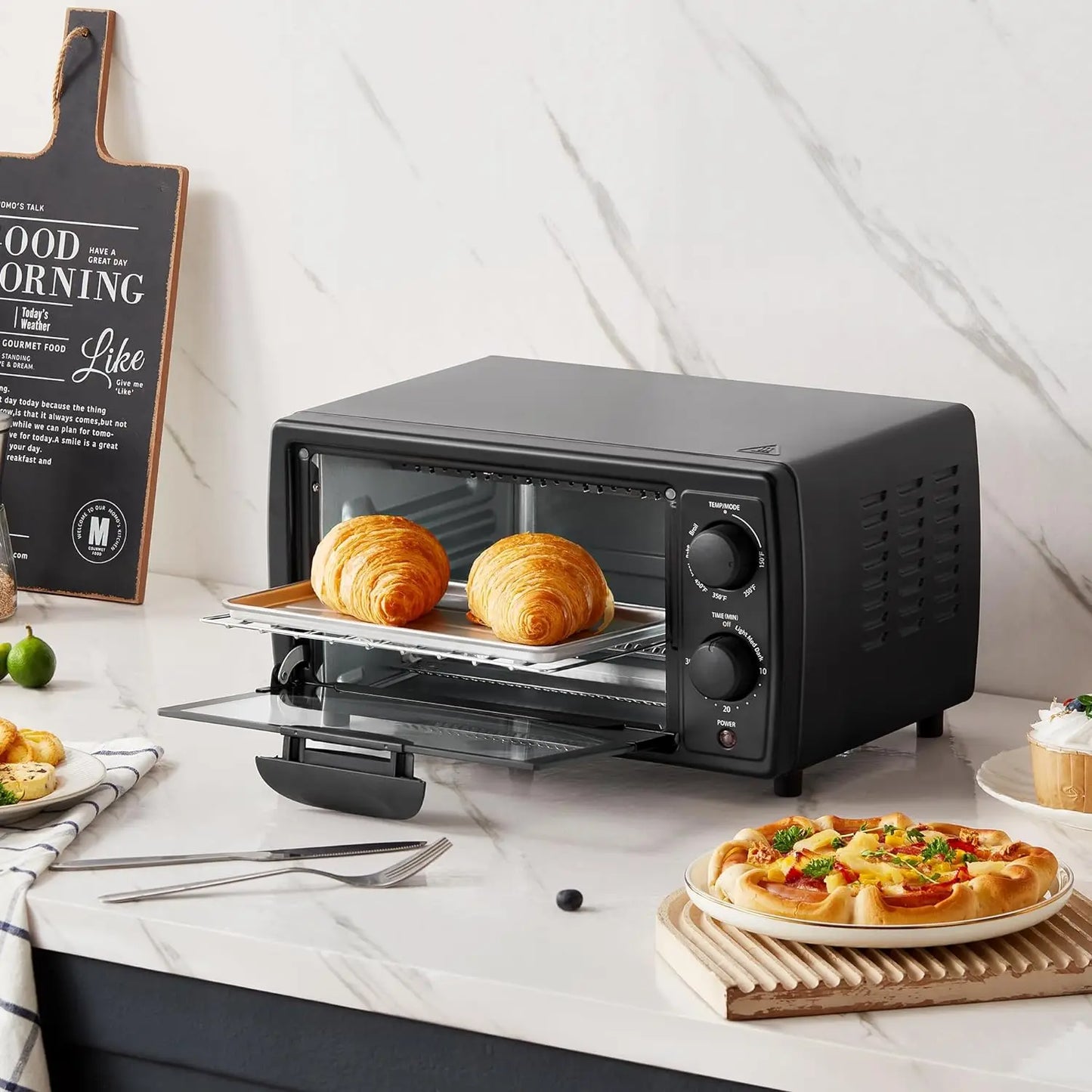 Toaster Oven Countertop, Small Toaster Ovens Combo 4 slice, Mini Oven for 9" Pizza, Compact Oven 2 Racks