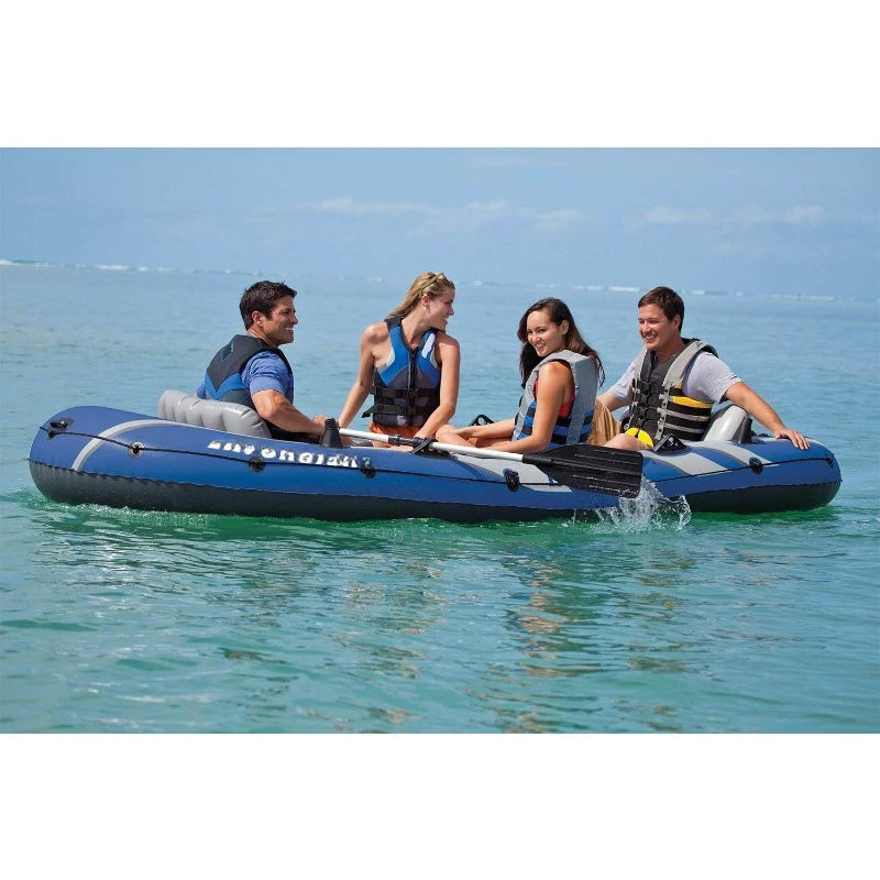 Excursion Heavy Duty 5 Person Inflatable Rafting and Fishing Boat Set with 2 Oars Air Pump and Carry Bag Lakes and Mild Rivers