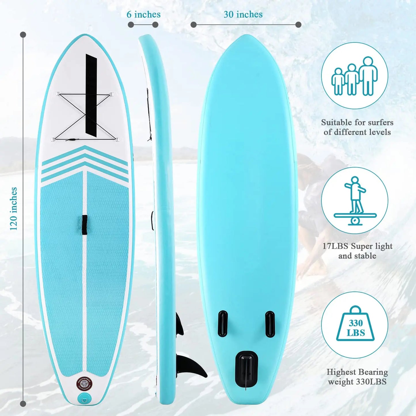 Inflatable Stand up Paddle Board SUP Inflatable Paddle Board with Paddleboard Accessories Triple Action Pump Fishing Green