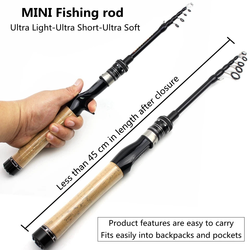 NEW 168cm 185cm 198cm ul power Carbon Telescopic Casting  Fishing Rod Lure Weight 1-5g Children beginners Catch small fish pole