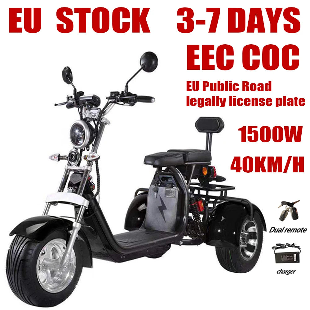 Citycoco Max Load 250KG Adult Electric 3 Wheel Scooter 2000W Motor Max Speed 35-45KM/H 18 Inch Fat Tire Electric Motorcycle EEC