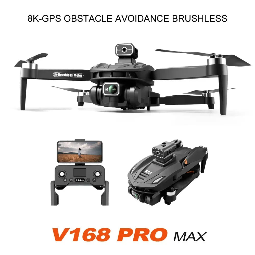 New 2024 V168 GPS Drone 4K Professinal 8K HD Dual Camera Wide Angle Optical Flow Localization Brushless Motor RC Quadcopter 3KM