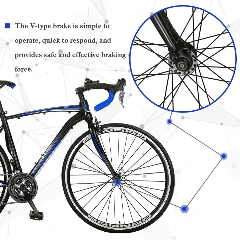 14-21 Speed Road Bike with Light Aluminum Alloy Frame, 700C Wheelwith Dual Disc/V Brakes, Adult Faster Racing Bike