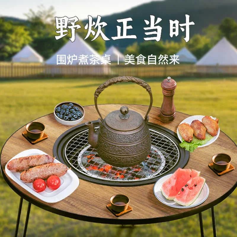 New Round Table Foldable Stove Basin Multifunctional Outdoor Portable Camping Barbecue Table Set