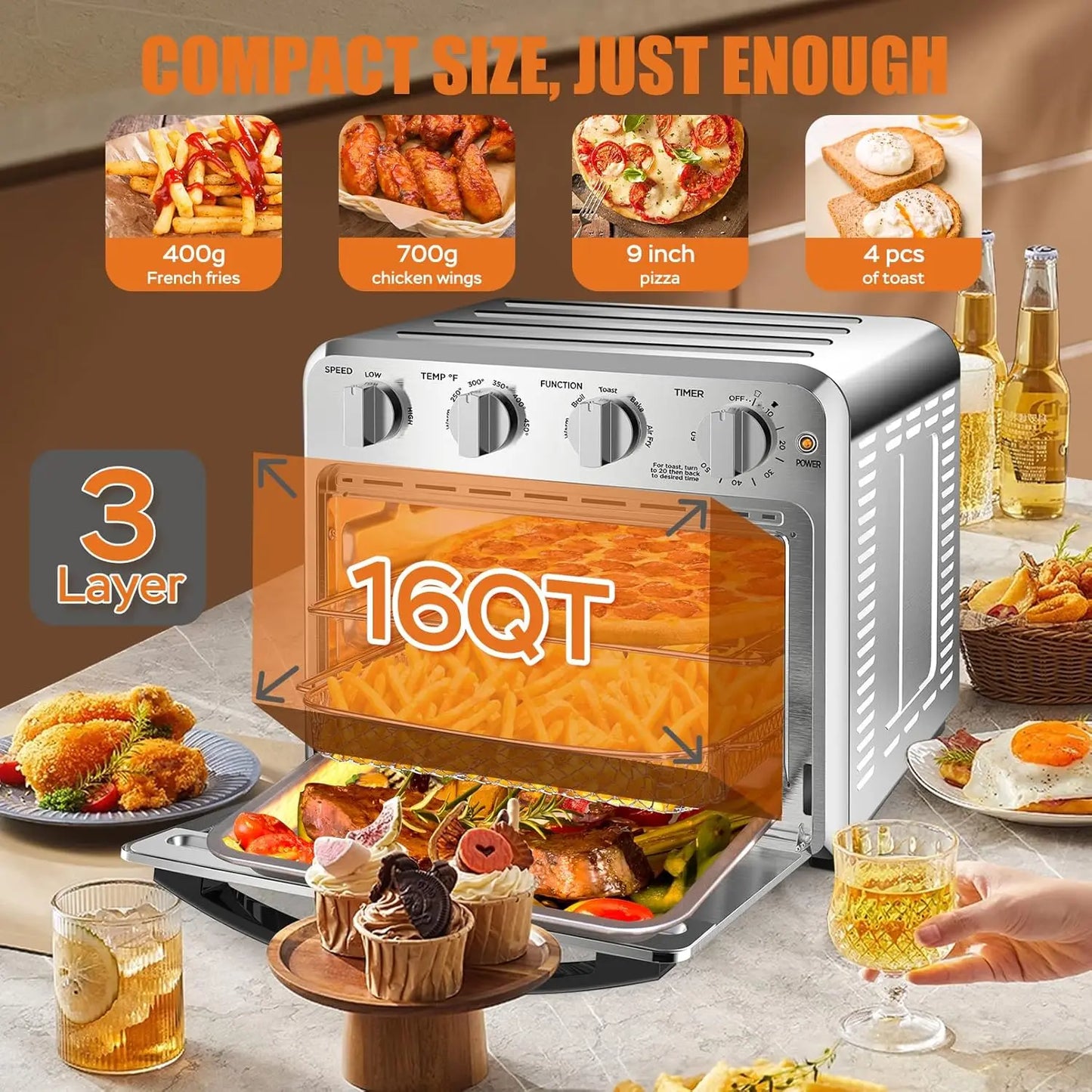 Air Fryer,  4 Slice Toaster Airfryer Countertop Oven, Electric Hot Oven Oilless Cooker, Accessories & E-Recipes Included, ETL Li