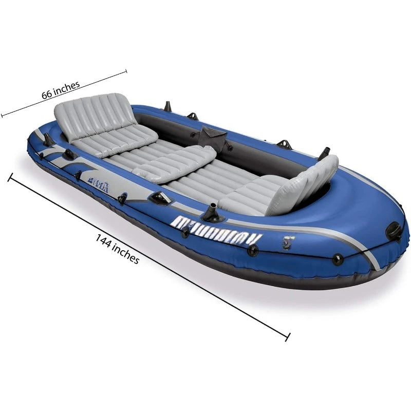 Excursion Heavy Duty 5 Person Inflatable Rafting and Fishing Boat Set with 2 Oars Air Pump and Carry Bag Lakes and Mild Rivers