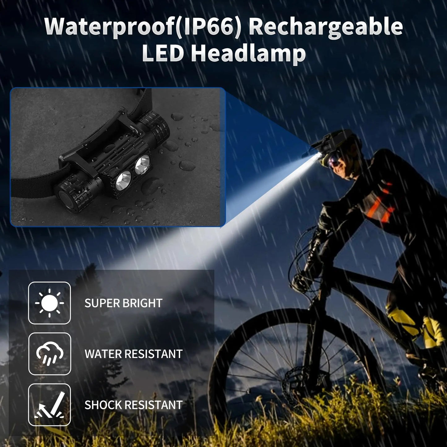 Portable USB C Rechargeable LED Headlamp EDC Flashlights 18650 Battery Super Bright High Lumens Hunting H25S Head Lamp Light