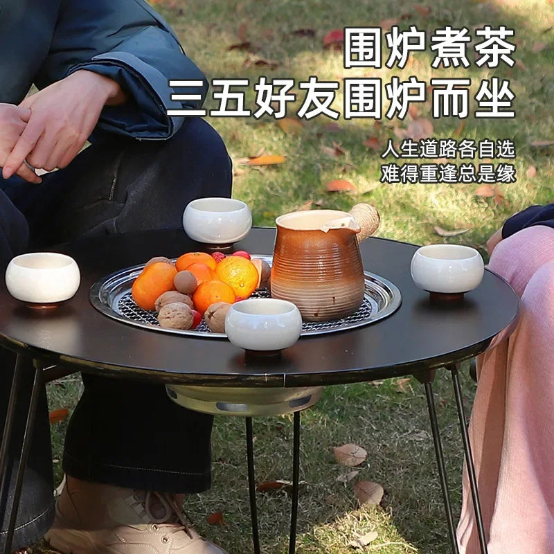 New Round Table Foldable Stove Basin Multifunctional Outdoor Portable Camping Barbecue Table Set