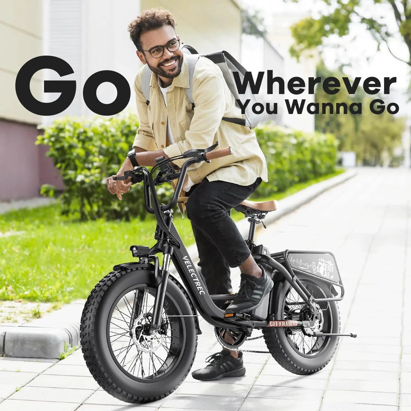 48V 18AH Electric Bike for Adult, CITYRANGE 4.0 30MPH 85Miles 20''×4.0" Fat Tire Cargo E-Bike, Long Range Electric Mountain Bike